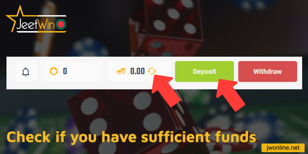 Check if you have sufficient funds to bet in Jeetwin online casino