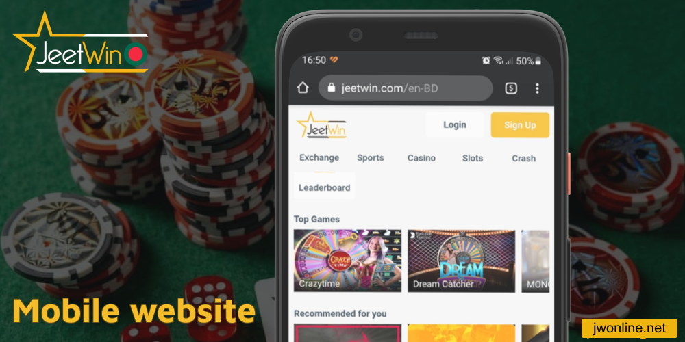 Mobile browser version of Jeetwin website