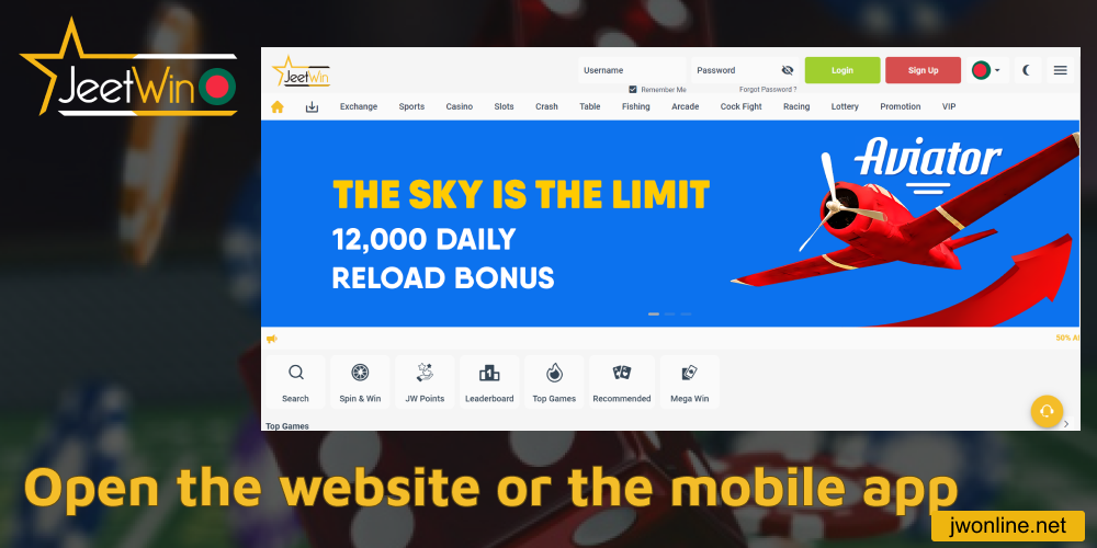 Open the Jeetwin website or launch the mobile app
