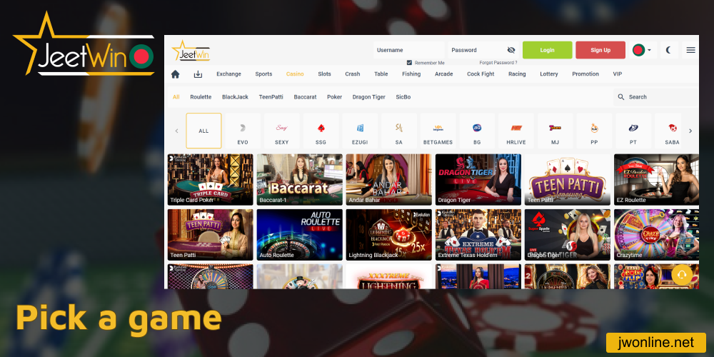 Pick a game in Jeetwin casino online