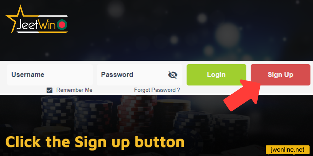 Click the Sign up button on Jeetwin