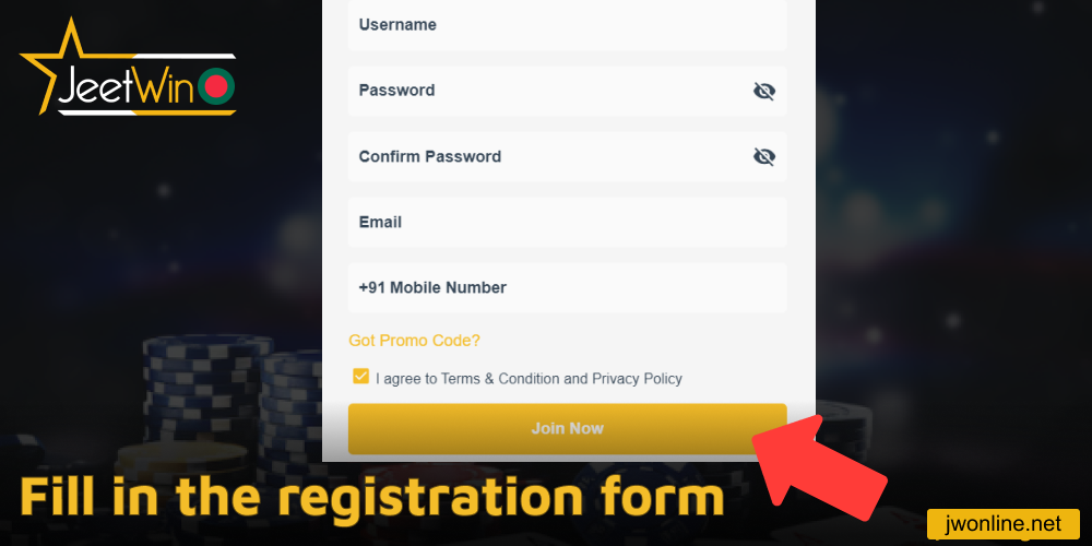 Fill in the registration form on Jeetwin