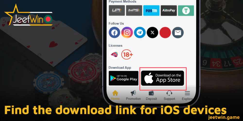 Jeetwin এ iOS ডিভাইসের জন্য ডাউনলোড লিঙ্ক খুঁজুন