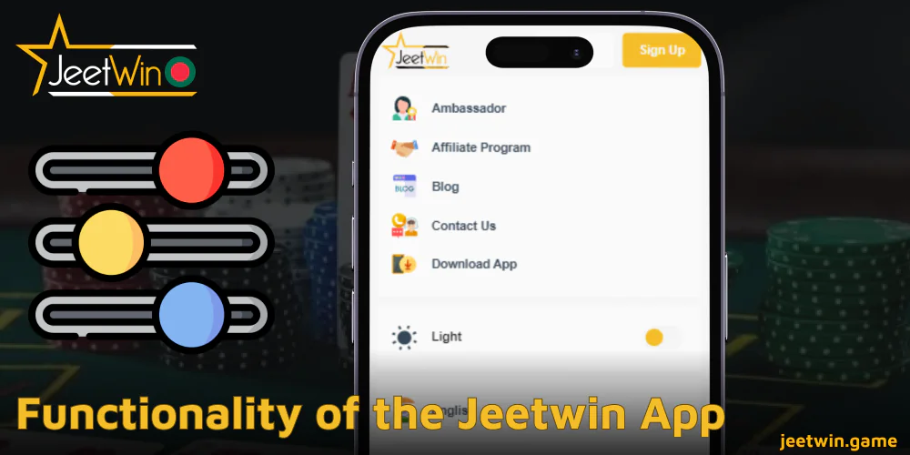 Jeetwin মোবাইল অ্যাপের প্রধান কার্যকারিতা