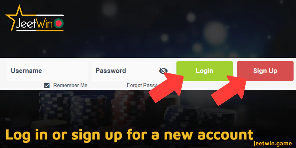 Jeetwin-এ একটি নতুন অ্যাকাউন্টের জন্য লগ ইন করুন বা সাইন আপ করুন৷