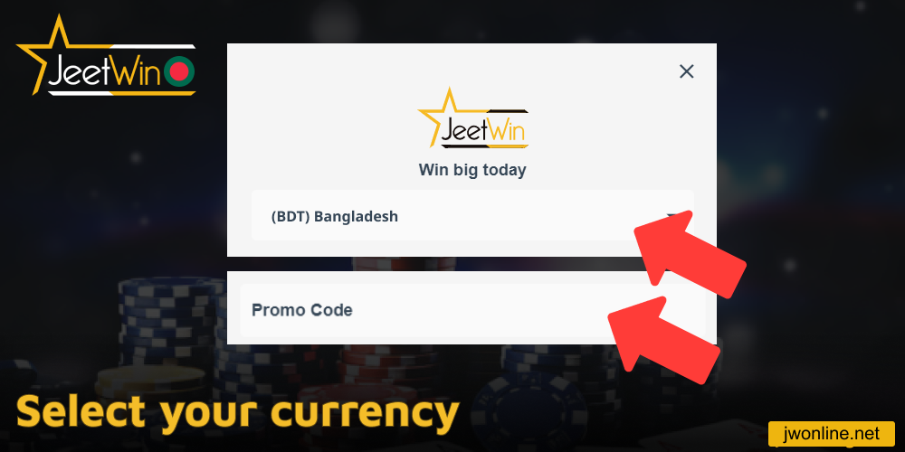 Select BDT as your currency on Jeetwin