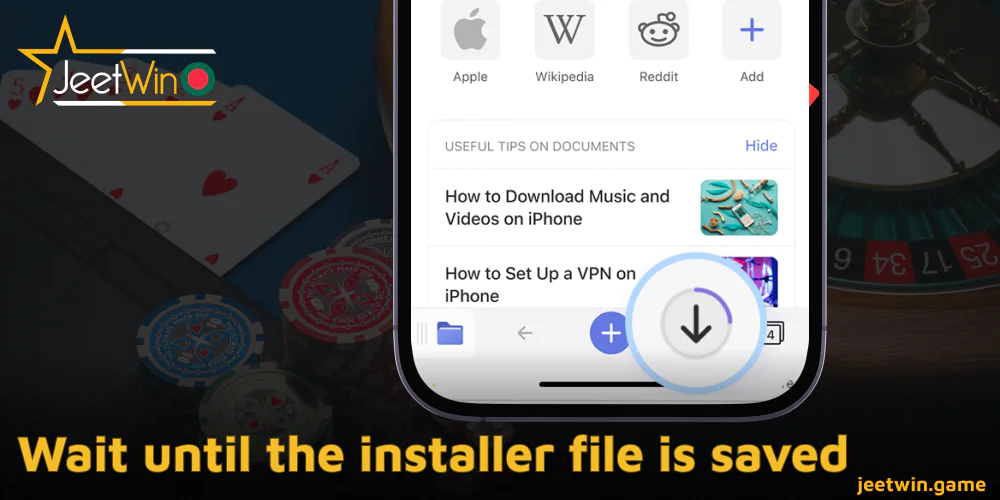Jeetwin অ্যাপ ইনস্টলার ফাইলটি সংরক্ষিত না হওয়া পর্যন্ত অপেক্ষা করুন