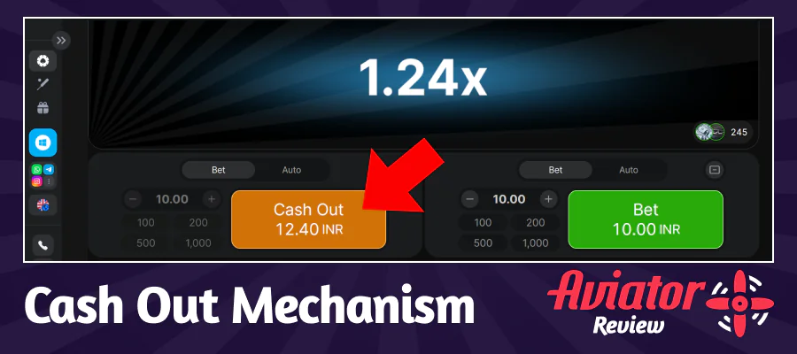 The primary mechanism of the Aviator game is invoked by Cash Out