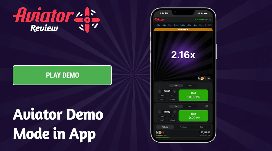 A demo version of the Aviator game is available on the app