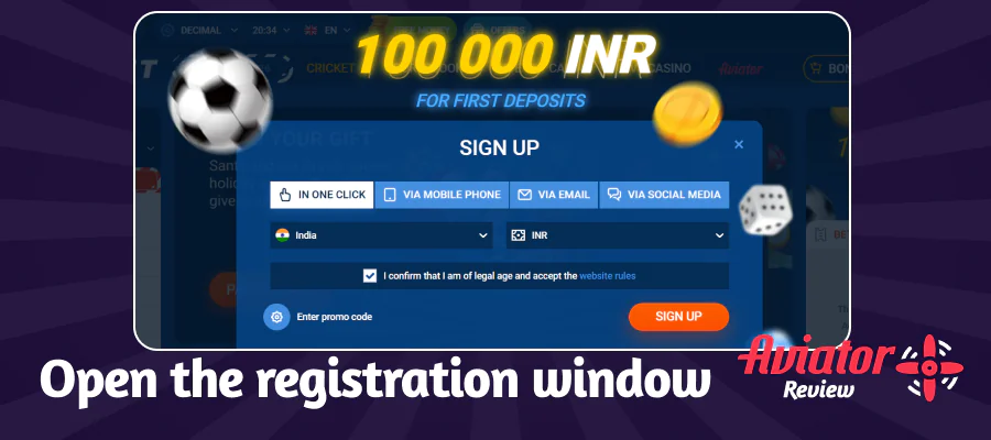 Opening the registration form on the Mostbet website