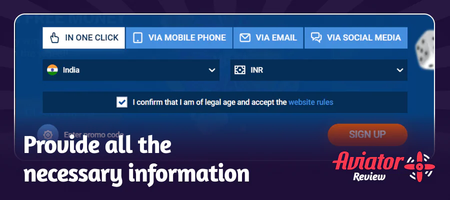 Filling in necessary data for Mostbet registration