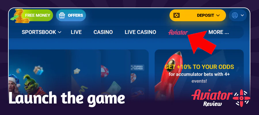 Launching the Aviator game from the Mostbet top menu
