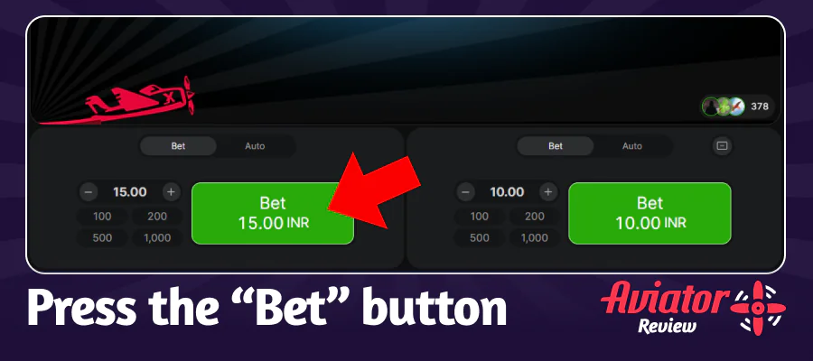 Pressing "Place Bet" for the Mostbet Aviator round