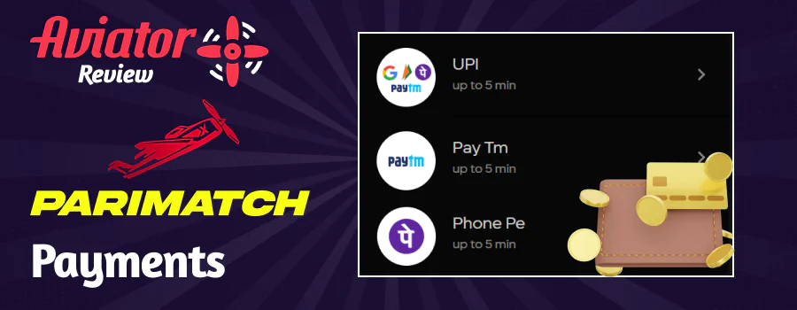 Deposit and withdrawal methods for Parimatch Aviator game