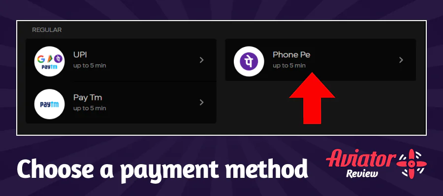 Choosing payment method and deposit amount on Parimatch